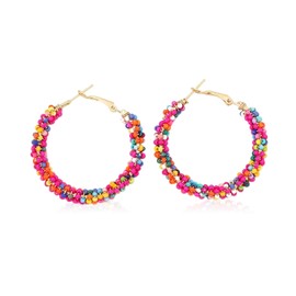 Colourful Boho Bohemian Colourful Pearl Earrings, Hoop Earrings, Colourful Hoop Earrings for Women, Earrings Beads Hanging, for Parties, Valentine's Day, Birthdays, Anniversaries, Graduations, Alloys