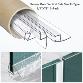 Shower Door Seal Set 3 PCS, 78" Long Shower Door Strip for 1/4"(6mm) Thick Glass, Frameless Glass Shower Door Bottom&Side PVC Seal H-Type, Stop Water Leaks