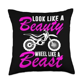 Motorcross riding gifts for woman Look Beauty Wheel Like a Beast Motocross Girl Throw Pillow, 18x18, Multicolor