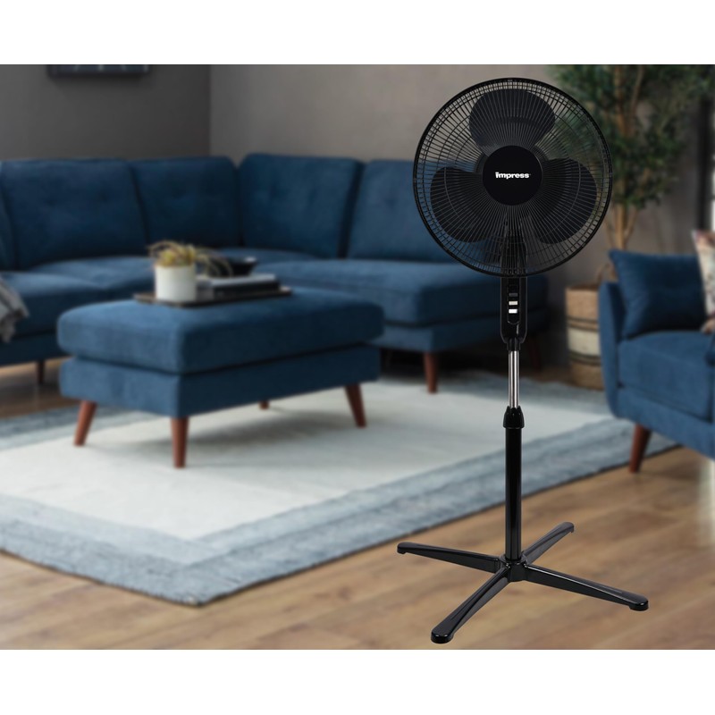 Impress 16-Inch Oscillating Stand Fan, 3-Speeds, Adjustable Height, Tilting Head,