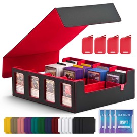 UAONO Trading Card Storage Box for Commander Display, 2400+ MTG Deck Box with 4 Toploader, TCG Card Case fits Magic PTCG Sports Cards (Black&Red)