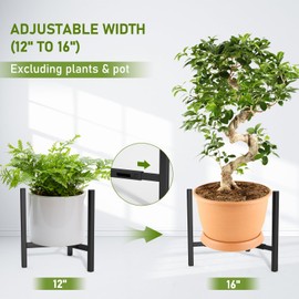 Blvornl Adjustable Plant Stand, Mid-Century Modern Metal Plant Stand 3 Legs Heavy Duty for 12"-16" Plant Pot, Flower Potted Plant Holder Display for Indoor and Outdoor(Black, Excluding Potted Plant)