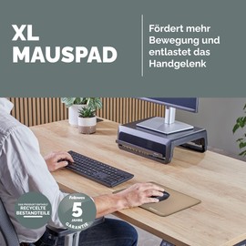 Fellowes Breyta Extra Großes Ergonomisches Mauspad Sand – rutschfeste Gummibasis, Strapazierfähige Nähte, Microban-Schutz, Umweltfreundlich, Für Optische & Laser-Mäuse geeignet