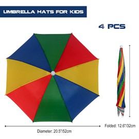 MUFEKUM 4 Stück Regenschirm Hut, 52cm Regenschirmhüte für Kinder, 360° Gegen UV Kopf Regenschirm, Wasserdicht Schirmhut mit Kopfband für Outdoor-Party, Angeln, Sonne, Strand, Golf, Wandern