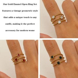 NOVYRA Gold Enamel Open Ring Set For Women Vintage Geometric Circular Drip Oil Opening Ring Simple Fashion Accessories Creative Jewelry (AA)