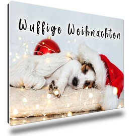 TRIOSK Christmas Magnets Fridge Magnet Dog with Saying Wuffige Christmas Sayings Magnet Dog Motif Gift Funny for Dog Owners Dog Lovers Fridge Strong Large 85 x 55 mm