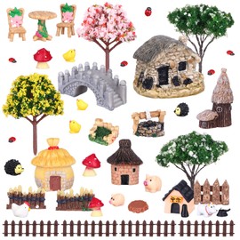 Uoeo 36 PCS Mini Fairy Garden Accessories Kit Enchanted Miniature House Decor Set with Tiny Figurines, DIY Micro Landscape Ornaments for Terrarium, Dollhouse Succulent Craft