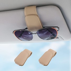 Sunglass Holder for Car Visor Sunglasses Clip Magnetic Leather Glasses Eyeglass Holder Interior Car Accessories for Woman Man - 2 Packs Beige