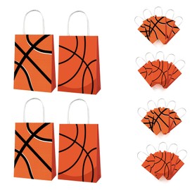 Qpout 12 Pack Basketball Gift Bags Bulk, Basketball Goodie Treats Bag for Team Snacks, Girls Boys Basketball Team Bag, Basketball Party Favors Bags for Birthday, Paper Candy Bags