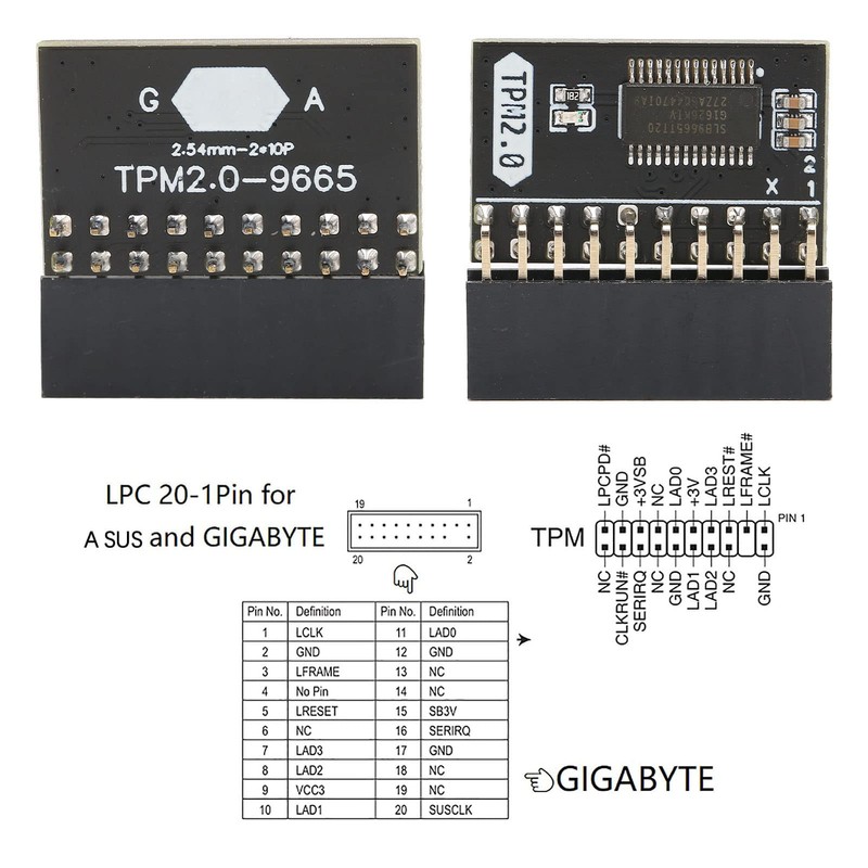TPM 2.0 Encryption Security Module GA 20-1 Pin 2 *