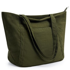 WLLWOO WLLWOO 24L Large Travel Tote Bag for Women Men, Lightweight Shoulder Bag Zipper Cloud Bag for Vacation Daily Work, Military Green