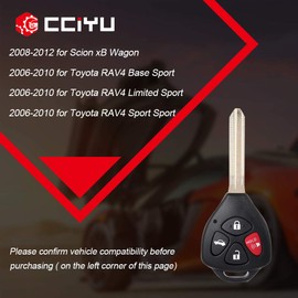 cciyu Remote Key Fob 2008-2012 Fit for Scion xB 2.4L 2010 Fit for Fit for Toyota Avalon 3.5L 4 Buttons HYQ12BBY,8907006231,9807006500