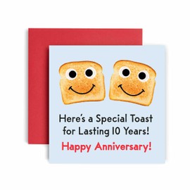 Huxters 10th Anniversary Card – Here's a Toast – Funny Anniversary Cards for Him and Her –148 by 148mm Anniversary Cards for Husband and Wife – 10th Wedding Anniversary Card with Envelope (10th)