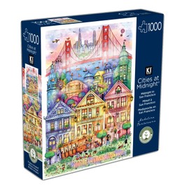 Hard & Challenging 1000 Piece Puzzle for Adults – San Francisco at Midnight by Madalina Tantareanu – Features Golden Gate Bridge, Alcatraz, Painted Ladies – Difficult Art Jigsaw 27x20 by KI Puzzles