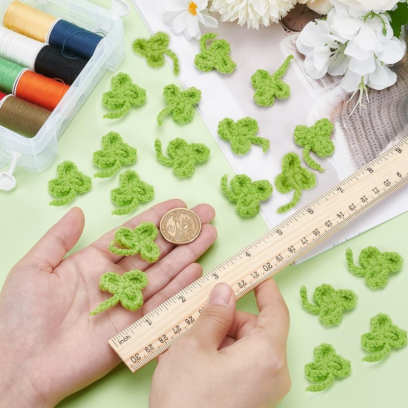 FINGERINSPIRE Pack of 20 Crochet Green Clover Sew-On Patches, 40
