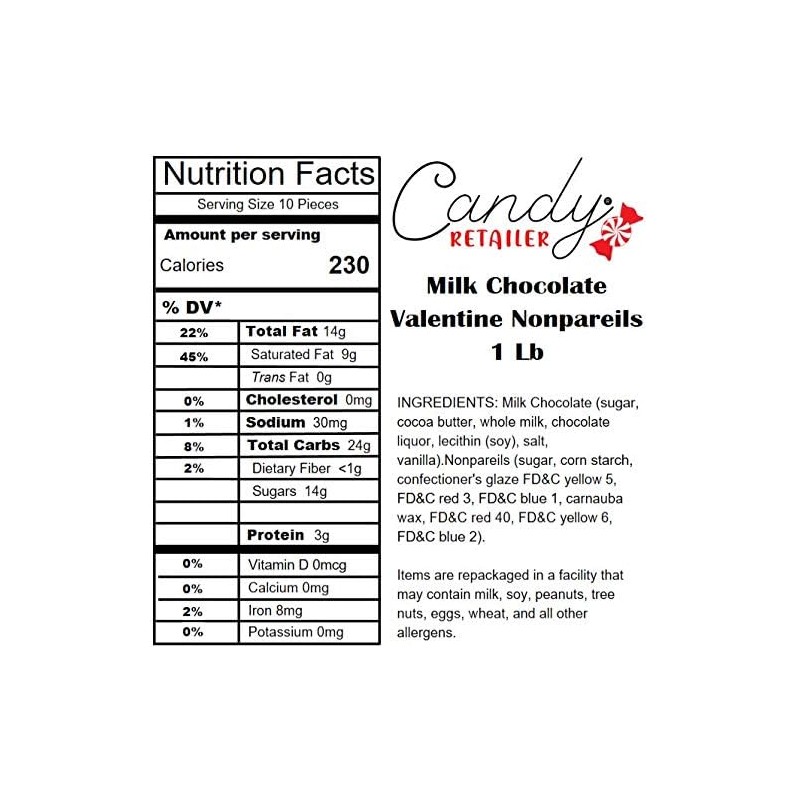 Candy Retailer Milk Chocolate Valentine's Nonpareils 1 Lb
