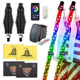 2 Pack 4FT Whip Lights with Spring Base,LED Whip Light with App & Remote Control, Spiral RGB Chasing Lighted Whips with Rocker Switch, Music Whip Light for UTV ATV Polaris RZR Can-Am SXS Truck