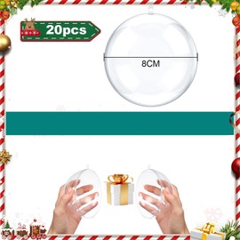 Pack of 20 Clear Christmas Baubles, 8 cm, Transparent Plastic Christmas Baubles for Filling, Acrylic Baubles, Christmas Tree Baubles, Clear for Christmas, Tree Decorations, Wedding Parties Decorations