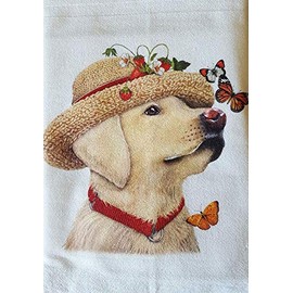 Mary Lake Thompson Yellow Labrador Retriever Lab Butterflies 100% Cotton Flour Sack Dish Tea Towel 30" x 30"