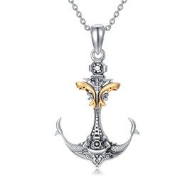 PELOVNY Anchor Necklace for Women 925 Sterling Silver Mermaid Dolphin Pendant Necklace Ocean Themed Jewelry Gifts for Mom Daughter Wife