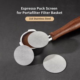 SanSLicoo 2pcs 51mm Espresso Puck Screen + Wooden Stand, 316 Stainless Steel Espresso Coffee Filter, 1.7mm+1.0mm Thickness 150μm, Espresso Distribution for 51mm Portafilter Basket