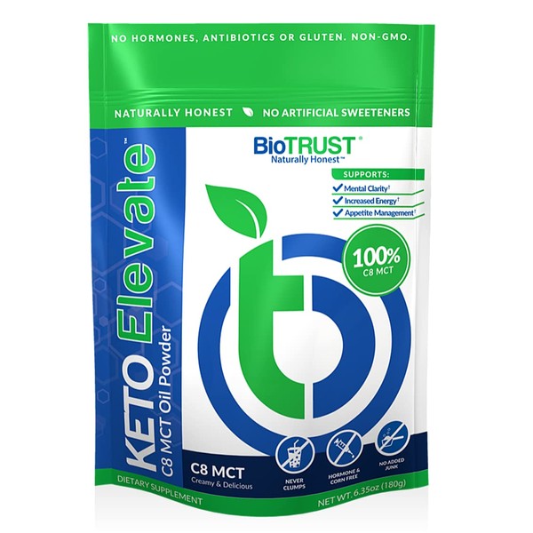 BioTrust Keto Elevate, Pure C8 MCT Oil Powder, Ketogenic Diet Supplement, Keto Coffee Creamer, Clean Energy, Mental Focus and Clarity, 100% Caprylic Acid (20 Servings)