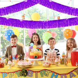 6 Pack 10 Feet Purple Foil Fringe Garland Metallic Foil Tinsel Streamers, Wall Hanging Fringe Curtain Backdrop Tinsel Fringe Banner for Parade Floats, Bachelorette, Thanksgiving Party Decorations