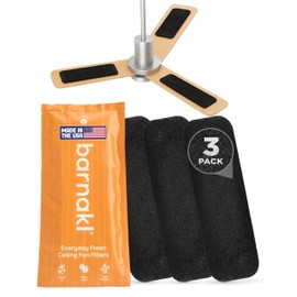 Barnakl Ceiling Fan Air Purifier Pads, Activated Coconut Shell Carbon Fan Filters Trap Dust, Odors & Allergens, Easy-Stick Universal Fit for Ceiling Fan Blades, Odorless & Unscented - (3 Count)
