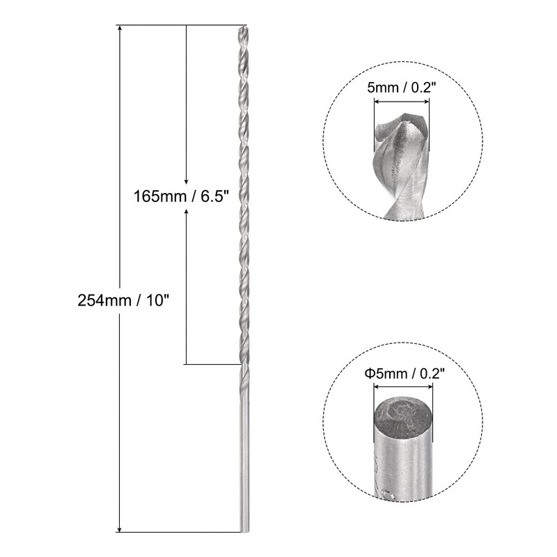 sourcing map Spiral Drill Bit Extra Long High-Speed Steel 5