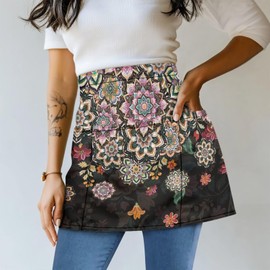 Noprintge Waist Apron for Women Men, Gorgeous Flowers Pattern Server Half Apron for Cooking with 3 Pockets, 13.19 X 23.43 Inch Waterproof & Oil Waitress Apron with Pocket