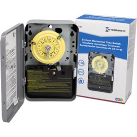 Intermatic T101 24-Hour Mechanical Timer Switch - 120V SPST, Indoor Metal Enclosure, Programmable Light Timer, Heavy Duty, Manual Override, 40 Amp - Ideal for Lights, Pumps, Fans, and HVAC Systems