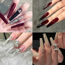 Cycullinyt 240Pcs Coffin Press On Nail Tips, Long Coffin Soft Gel x Nail Tips, 12 Sizes Full Cover Acrylic False Nail Tips, for Beginner and Professional Home Salon Diy