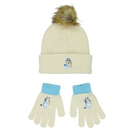 Bluey Big Kids Knit Hat and Gloves Set (White, One Size)
