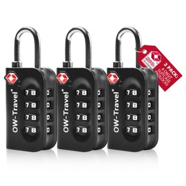 OW-Travel Luggage Locks TSA Approved (3 Pack Black) 4 Digit Suitcase Padlocks. TSA Locks Approved Security Backpack Combination Padlock for Suitcase, Case, Luggage, Bag, Gym Locker