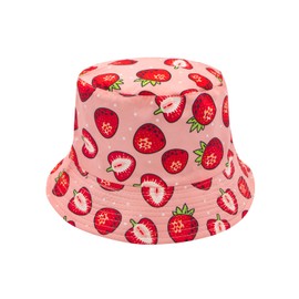 YAMEIZE Strawberry Bucket Hat for Women - Girls Strawberry Shortcake Hat Pink Cute Bucket Hat Summer Beach Outdoor
