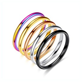 INENIMARTJ 2mm Thin Titanium Stainless Steel Knuckle Stacking Midi Rings,Stackable Dome Band Finger Ring Set for Women Men,5Pcs Simple Stylish Polished Wedding Ring Size 6-11 (10)