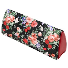 Pearl 092677 Eyeglass Case, Black, Semi-Hard, Magnetic, Flower Pattern