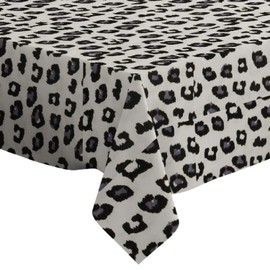 Q-Beans Rectangle Decorative Tablecloth [Size: 52 x 70 inch], Washable and Reusable Table Cloth Cover for Indoor and Outdoor (Black Grey Leopard White)
