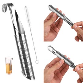 Tea Infuser Pipe, Stainless Steel Tea Strainer with Cleaning Brush Mental Tea Interval Diffuser Stick Reusable Tea Filter Pipe with Hook Tea Steeper Accessories for Loose Tea Leaf Coffee Seasonings