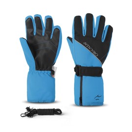 Caracaleap Kids' Snow Gloves with Waterproof Construction and Thinsulate Insulation,Winter ski Gloves for Boys and Girls,Blue,7-9