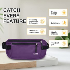 RFID Blocking Money Belt for Men Women, Slim Fanny Pack for Travel，Running,Conceal Waist Wallet for Passport Holder,Phone,Cash(Dark Purple)