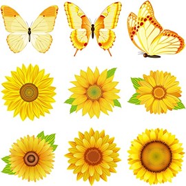 45 Pieces Summer Sun Flower Cutouts, Creative Springtime Flowers Accents Butterfly Gerbera Daisy Bulletin Board Classroom Decoration for Teacher Student School Birthday, 5.5 x 5.5 Inch (Vivid Style)