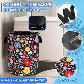 Colorful Folk Flowers Laundry Basket Oxford Cloth Floral Laundry Hamper With Handle Foldable Portable Clothes Storage Basket 18.9 X 16.5 In Storage Bag For Laundry Room/Bathroom/Bedroom/Dormitories