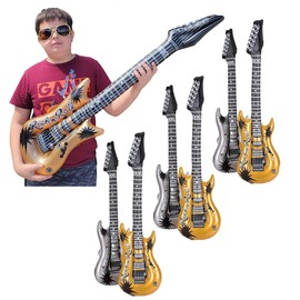 Zugar Land Rock Inflatable Guitar (42 Inches) Vinyl. Perfect Party Favor, DJ Dance 80s Rocker (Gold and Silver (6 Pack)), Multi, 42 Inch