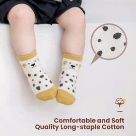 Auranso Baby Socks 5 Pairs Boys Non Slip Grip Socks Kids Girls Cotton Cartoon Animal Pattern Toddler Socks with Grips, Color-E, 2-4 Years