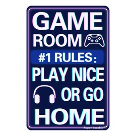 Vintage Metal Sign Game Room Rules Tin Sign for Teen Room Living Room Decor Man Cave Signs 12x8 Inches