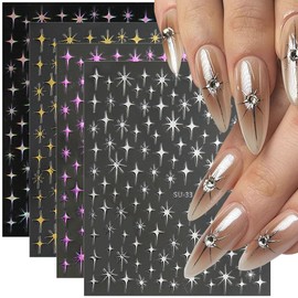 8 Blatt Star Nail Sticker für Nail Art 3D Laser Stern Nagelaufkleber Starlight Nagelsticker Lila Silber Gold Sterne Nailart Aufkleber Nägel Nageldesign Zubehör Nagelfolie Selbstklebend Nagel Sticker
