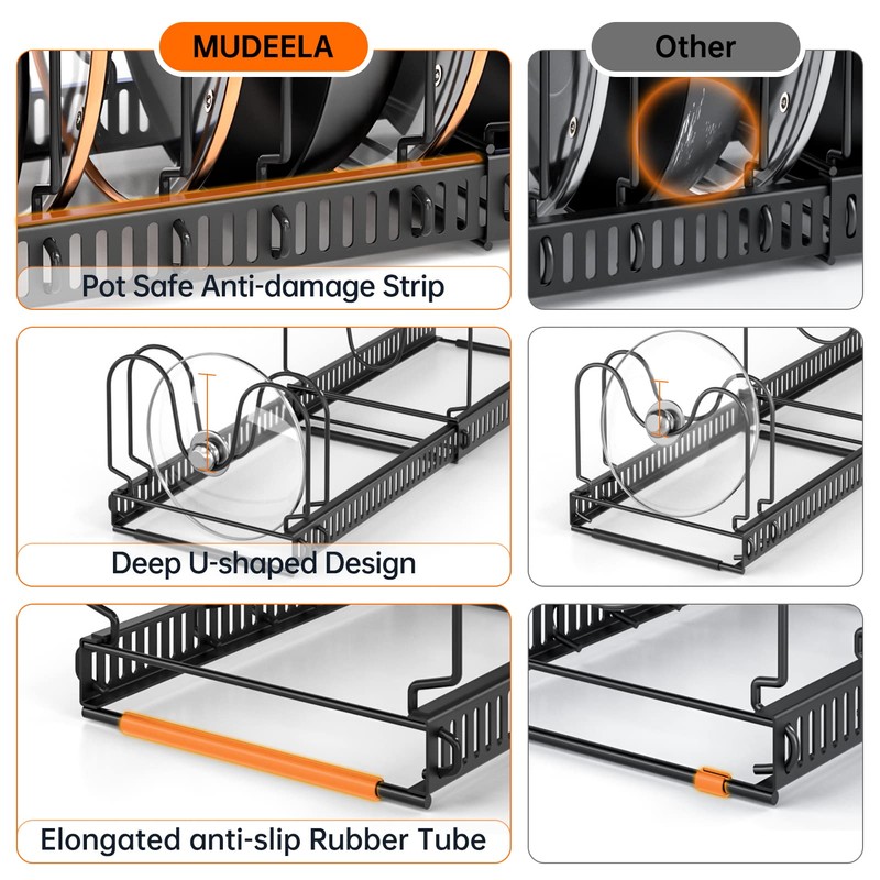 MUDEELA Pots and Pans Organizer Rack for under Cabinet, Expandable