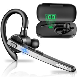New Bee M52 Bluetooth Headset, Single Ear, Bluetooth Headset, Hands-free Calling, Left and Right Ear, Noise Canceling, Built-in Microphone, Mute Function, Connect 2 Devices Simultaneously, Black