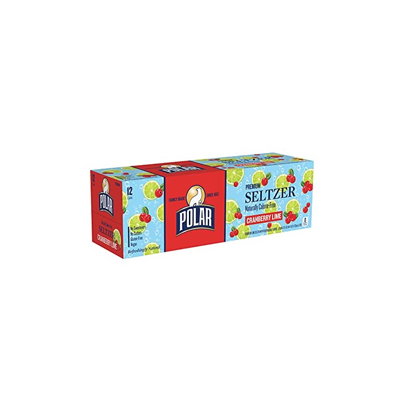 Polar Seltzer Water Cranberry Lime, 12 fl oz cans, 12
